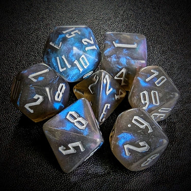 Glitter in Black & Blue Acrylic - 7pcs RPG Full Dice Set